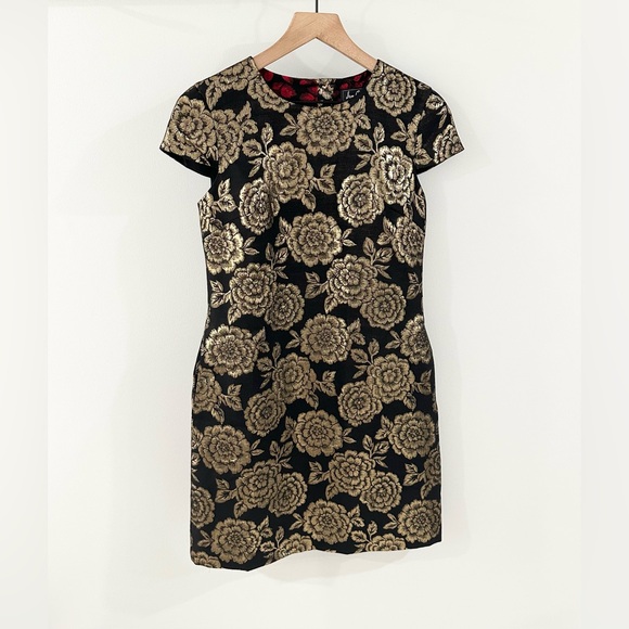 Sam Edelman Brocade Cap Sleeve Dress Black Size 4 - Picture 2 of 6